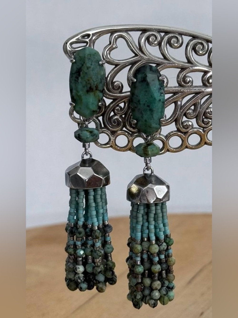 Kendra Scott RARE Silver & Turquoise Dove Tassel Earrings. Gorgeous. Worn 2x.
